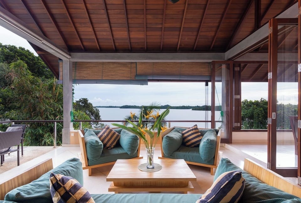 Next to the pool. One of the Living areas