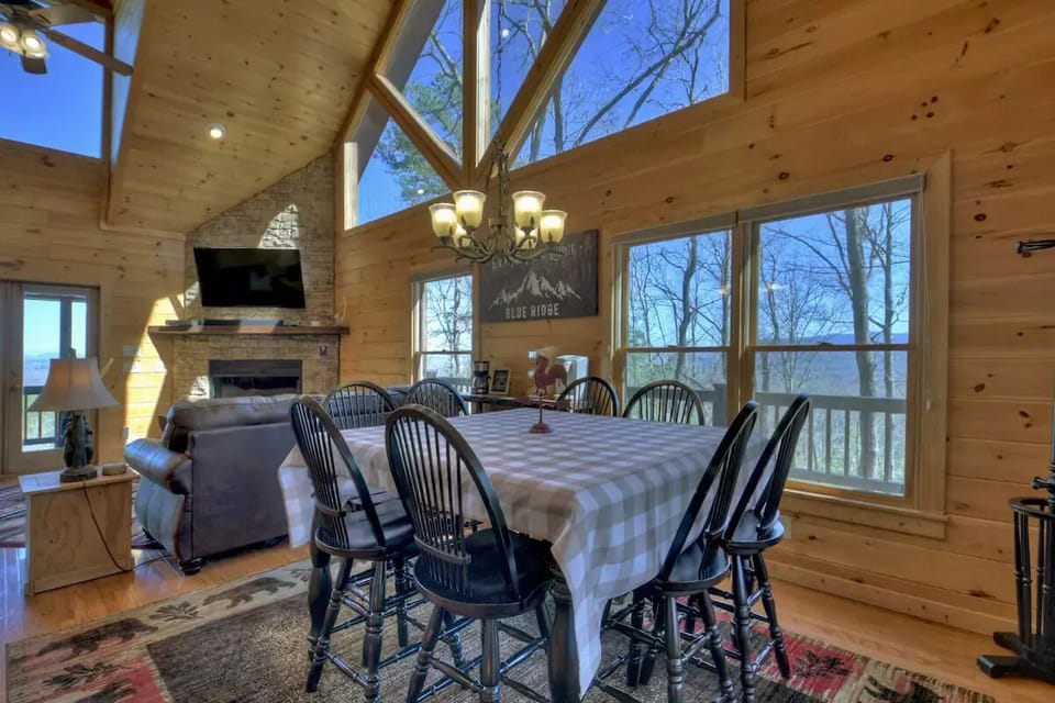 Mountain views are visible from dining table
