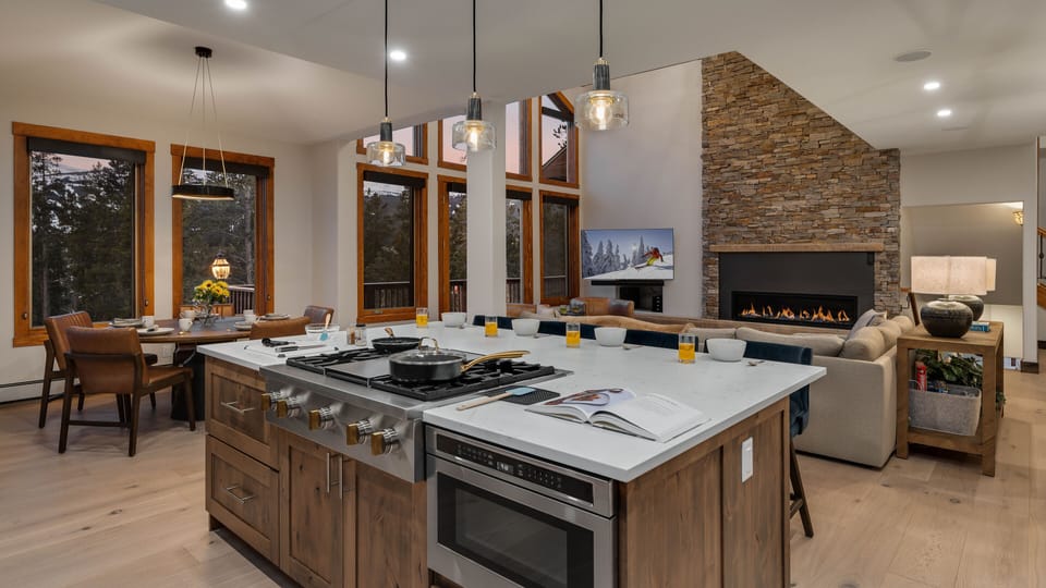 Kitchen with gas range and large island