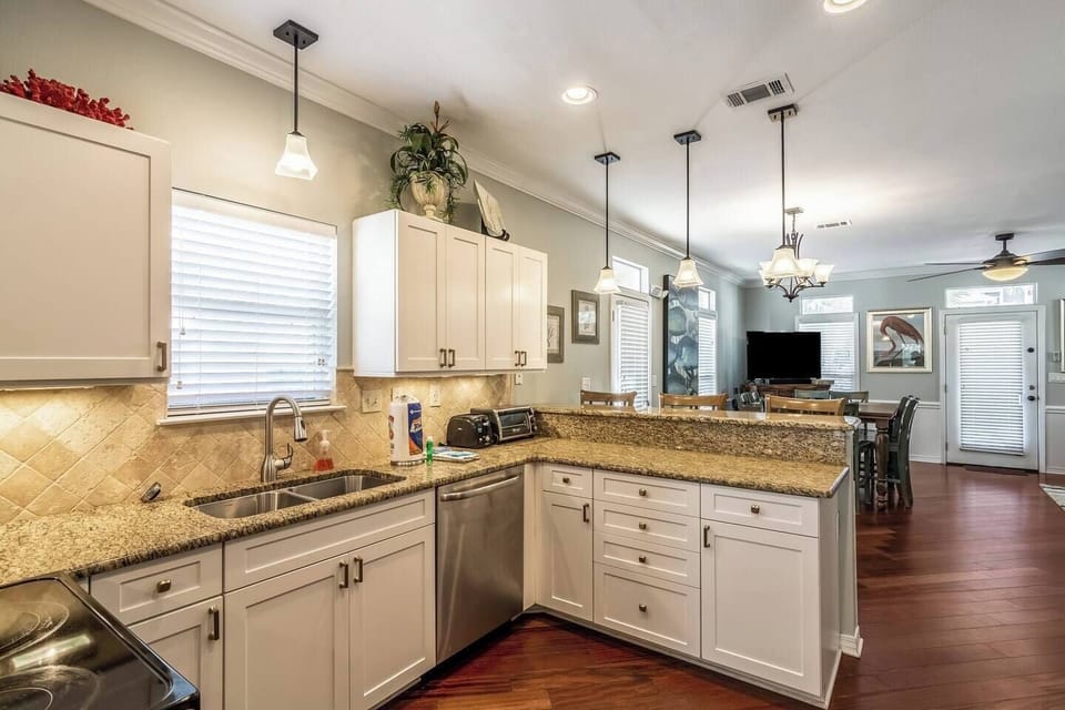 View of kitchen from back hallway