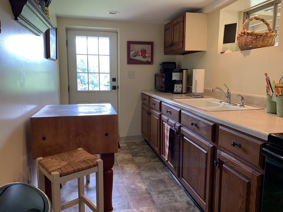 Fully equipped kitchen with butcher block island