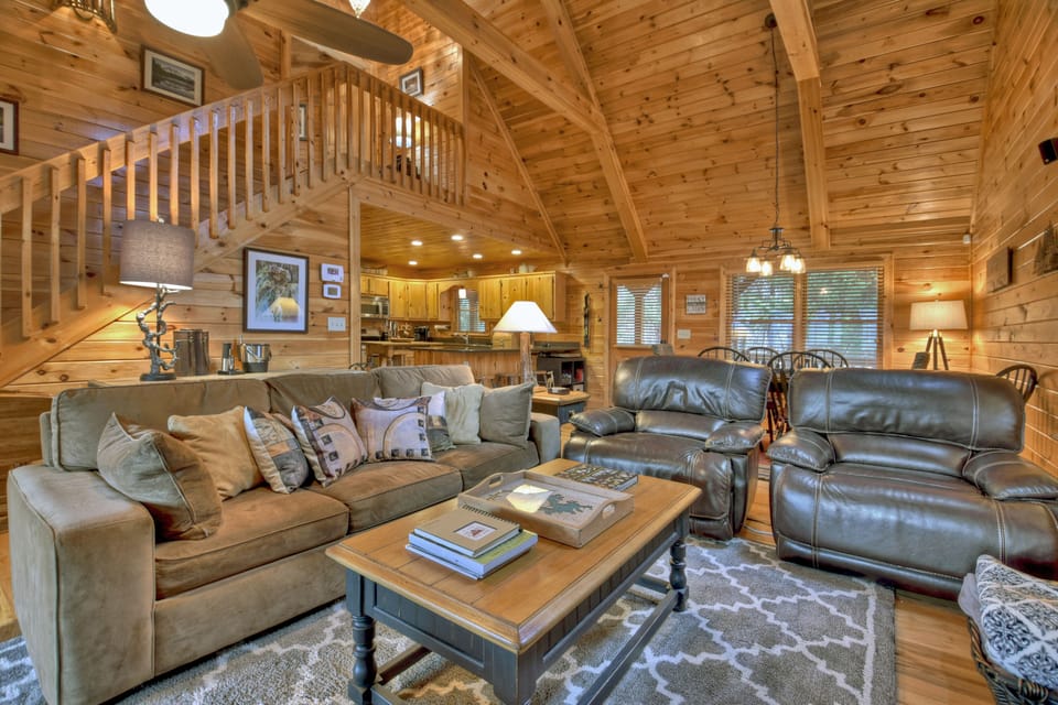 View from main floor living space overlooking the open floor plan. 