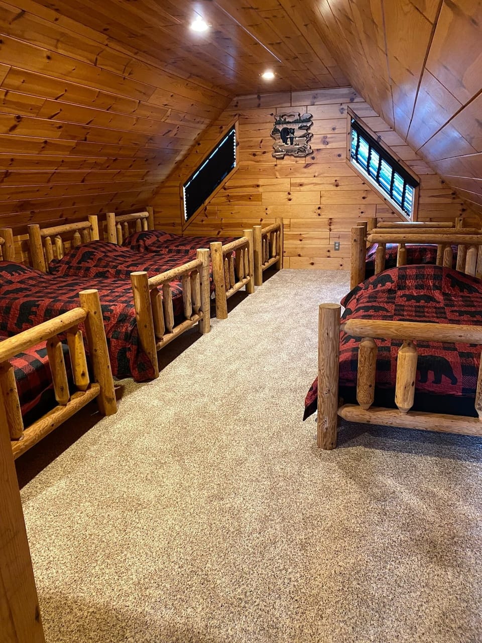 Third floor loft with six twin beds. 