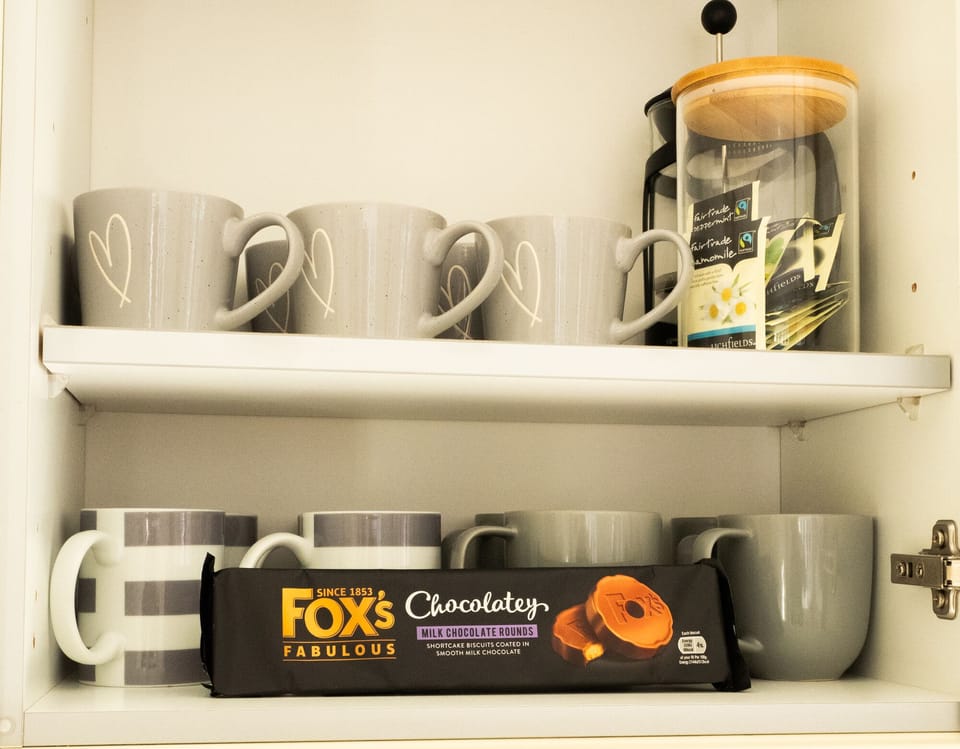 Complimentary tea, coffee and biscuits.