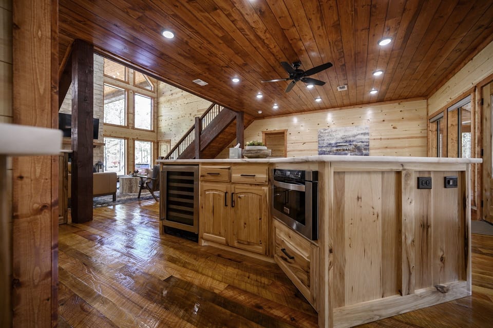 The island has a pull out microwave and cooler as well