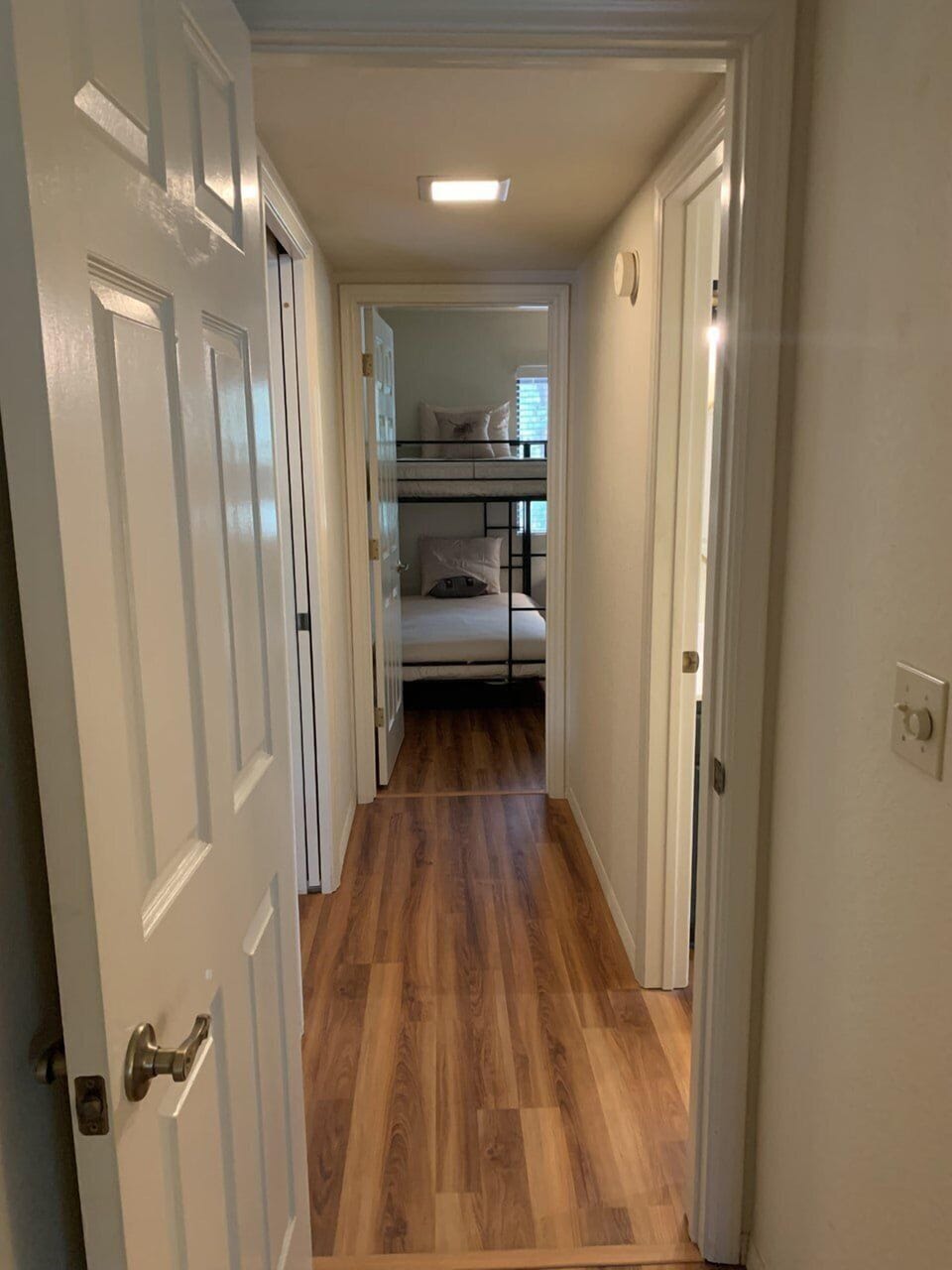 A short walk from the Queen Room to the Bunk Room. Easy access from each bedroom.
Bathroom is shared.