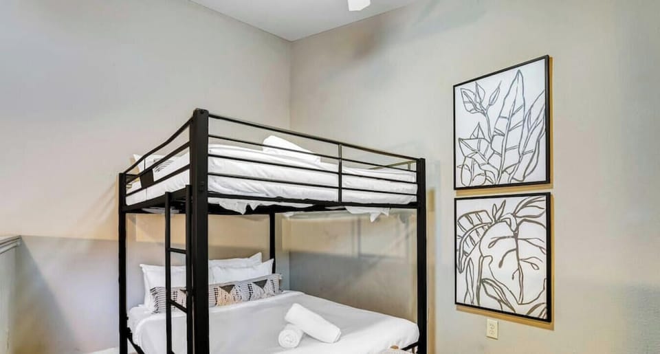 Queen bunk bed with custom hotel quality linens