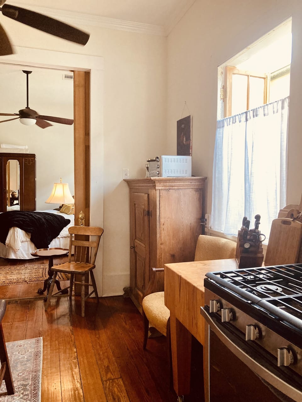 View from garden entrance & French windows open for fresh air