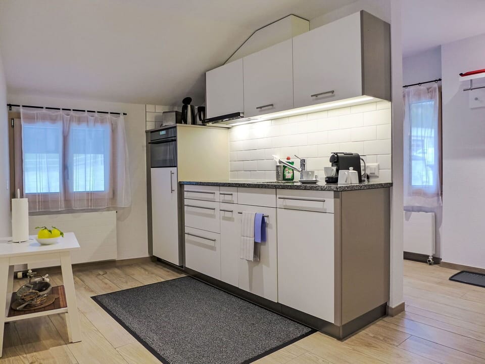 Kitchen, Interior Design, Kitchen Appliance, Major Appliance, Flooring, Furniture, Wood, Countertop, Floor, Ceiling
