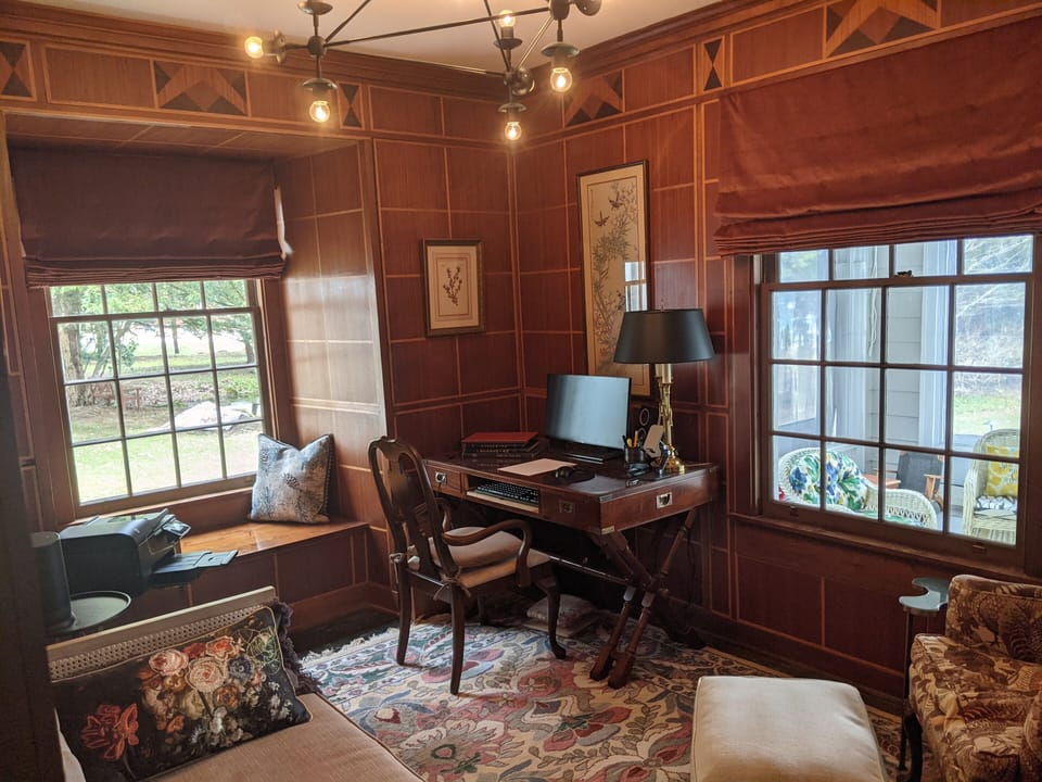 Private office - custom woodwork, vews of the gardens and lake (work or lounge)