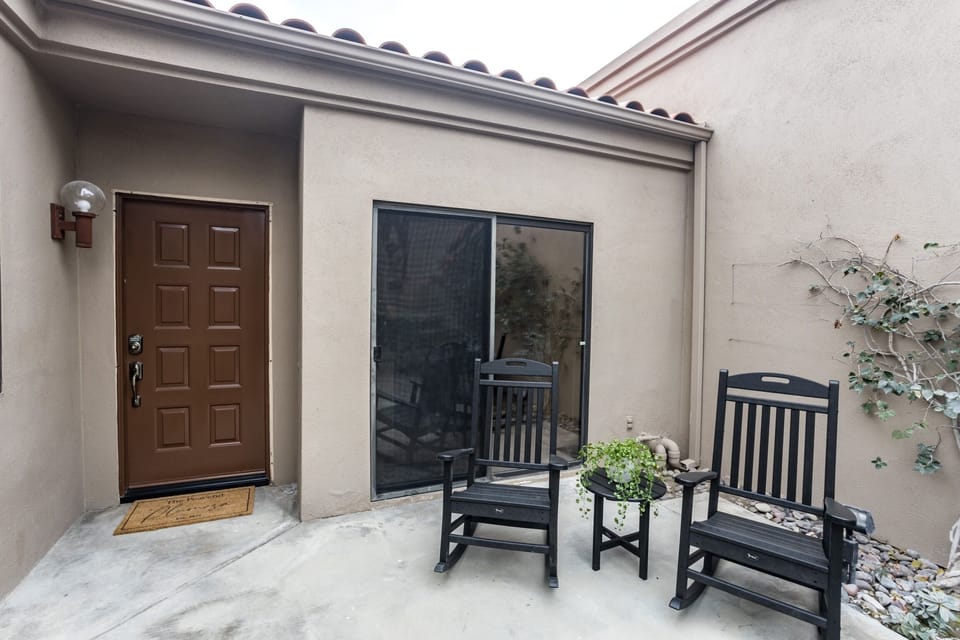 Rocking chairs in the front courtyard