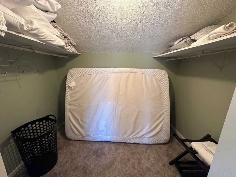 An extra full mattress with extra pillows and linens can be found in the master closet for use.