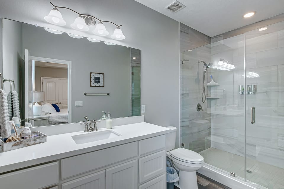 Master bathroom with luxurious walk-in shower.