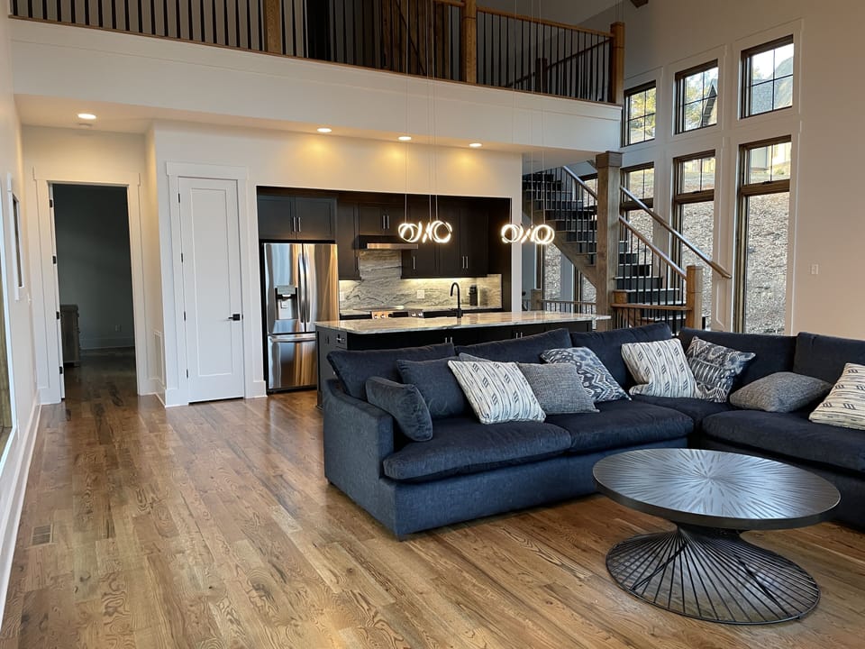 Living Room with Kitchen in background