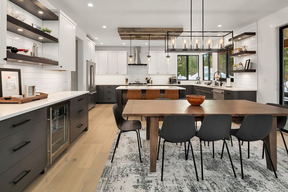 Wildflower in Suncadia: - Coffee station and beverage fridge in the dining area.