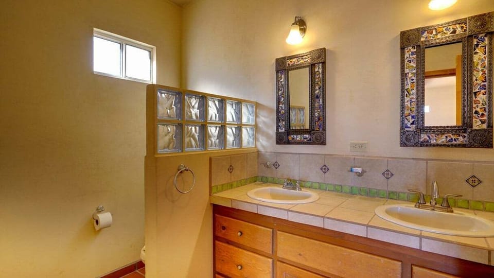 Get ready without crowding in the double sink bathroom at Casa La Vida Dulce in El Dorado Ranch San Felipe Baja California Mexico.