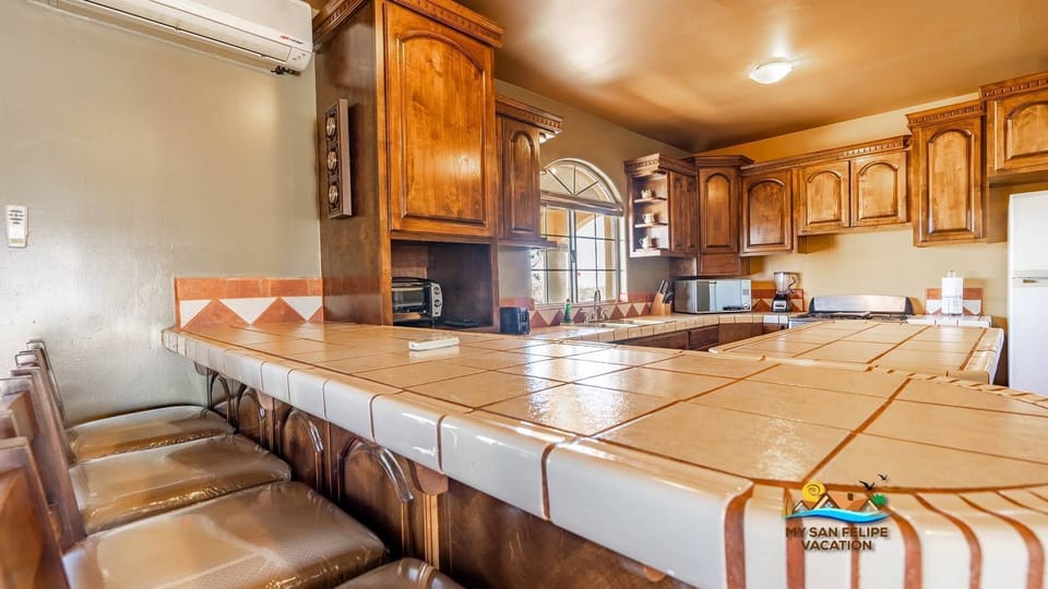 Plenty of counter space for meal prep in the kitchen at Casa Gardenia in El Dorado Ranch San Felipe — functional and convenient.