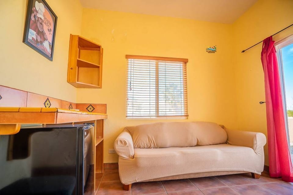 Keep drinks cold in the mini fridge at Casa Melissa in Playa de Oro San Felipe Baja California — convenient for poolside or bedroom.