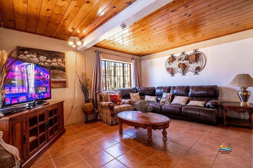 Relax in the comfortable living room of Casa Oasis in downtown San Felipe — perfect for group downtime.