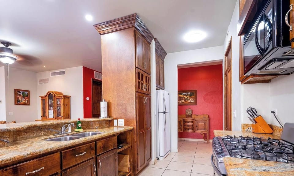 Full kitchen with stove, fridge, and counter space at Serenity by the Sea in San Felipe Baja California — perfect for group meals.