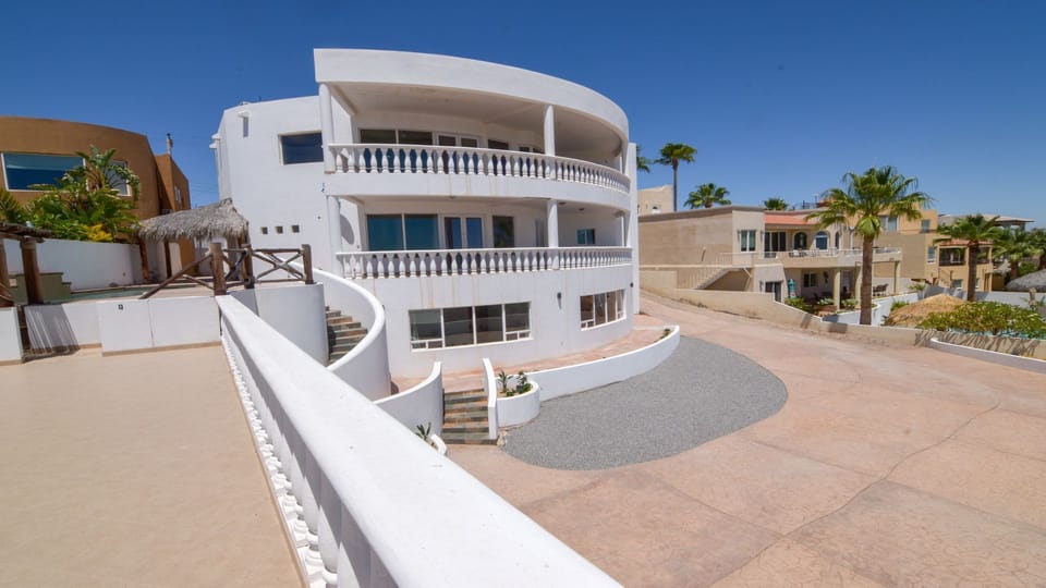 Step outside and see exactly where you'll be relaxing. This patio view of Casa Blanca vacation rental in San Felipe BC Mexico shows the private pool just feet from your door.