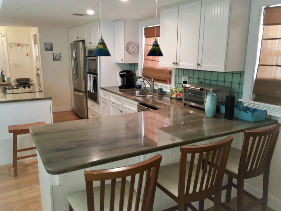 Stunning , sea green granite counter top.