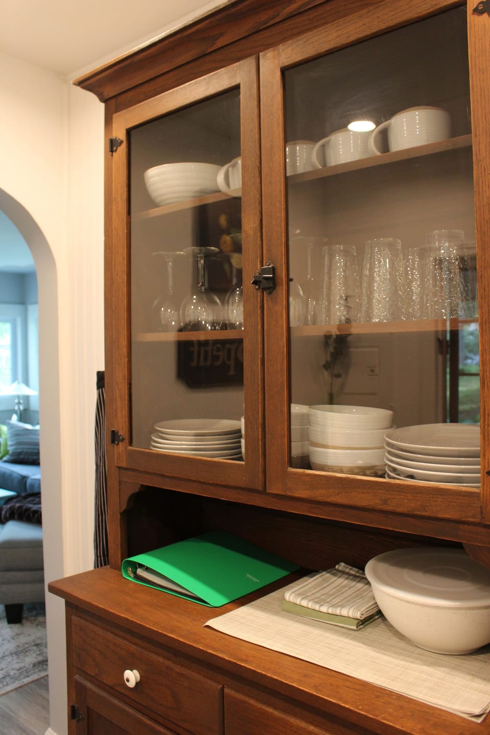 Fully stocked kitchen.  Dishes, glasses, serving bowls/platters, pots and pans