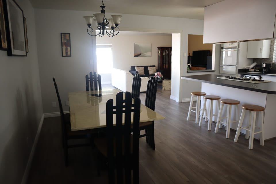 Dining area kitchen and family room view