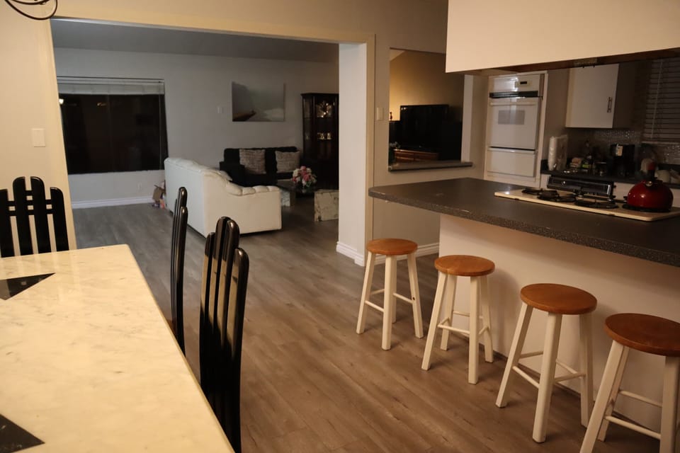 dining area, kitchen and family room