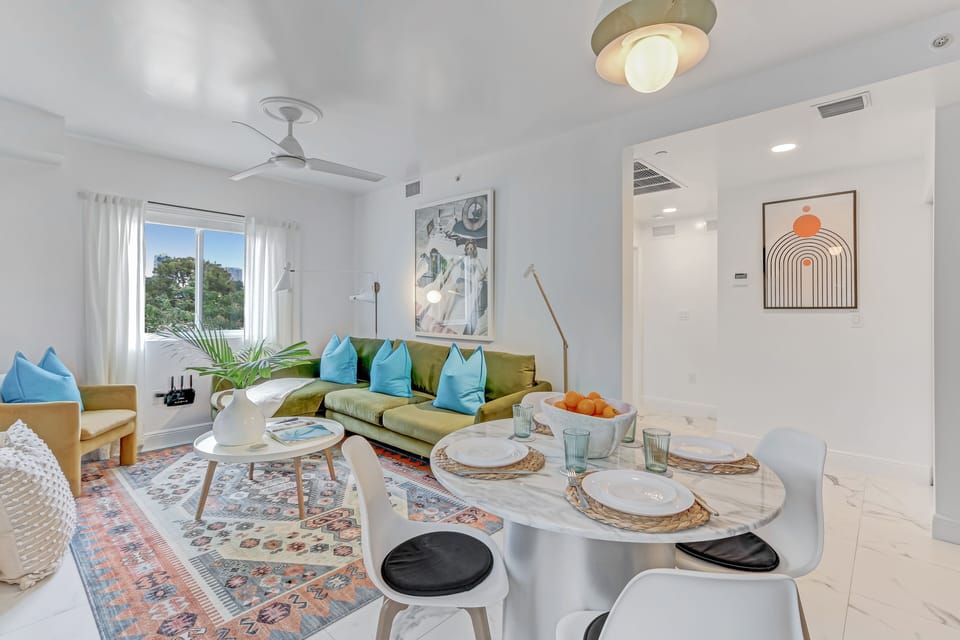 Elegant dining table comfortably sits four