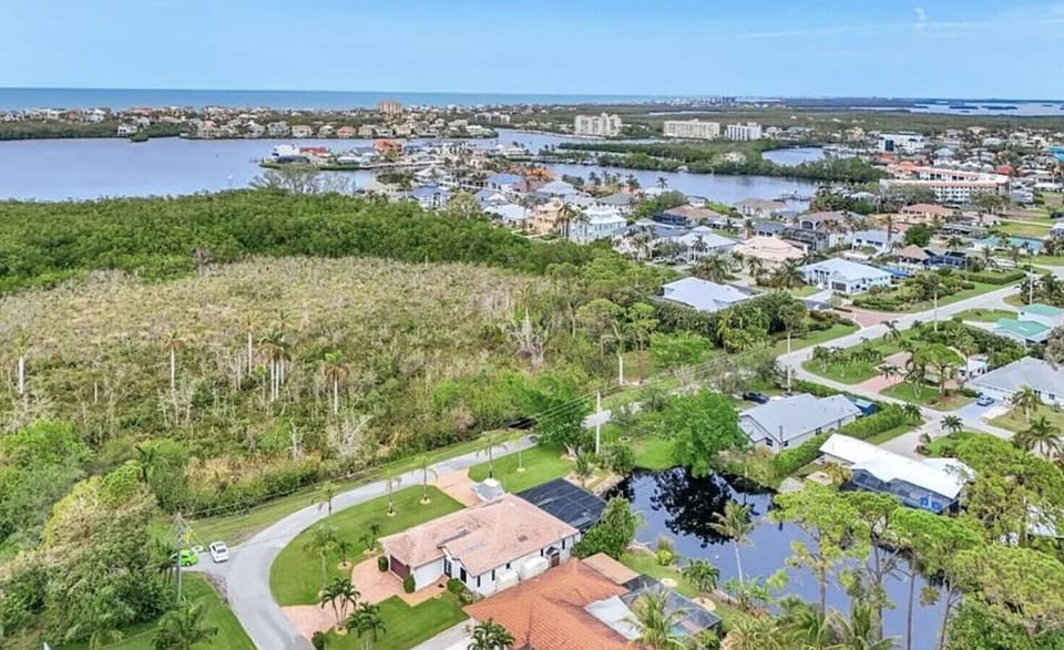 Aerial view of your vacation base near beach and bay