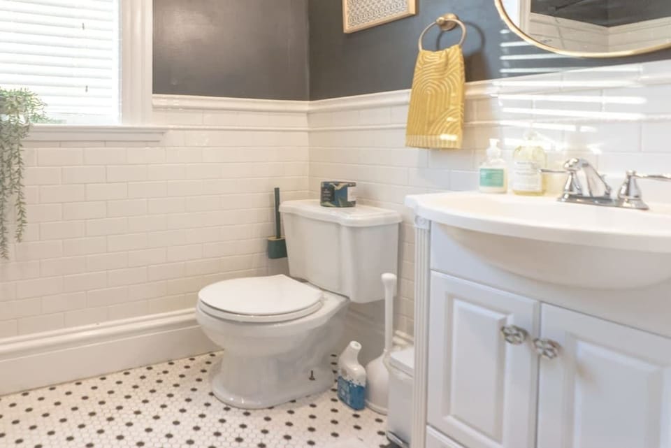 Full bathroom stocked with all the amenities you could need