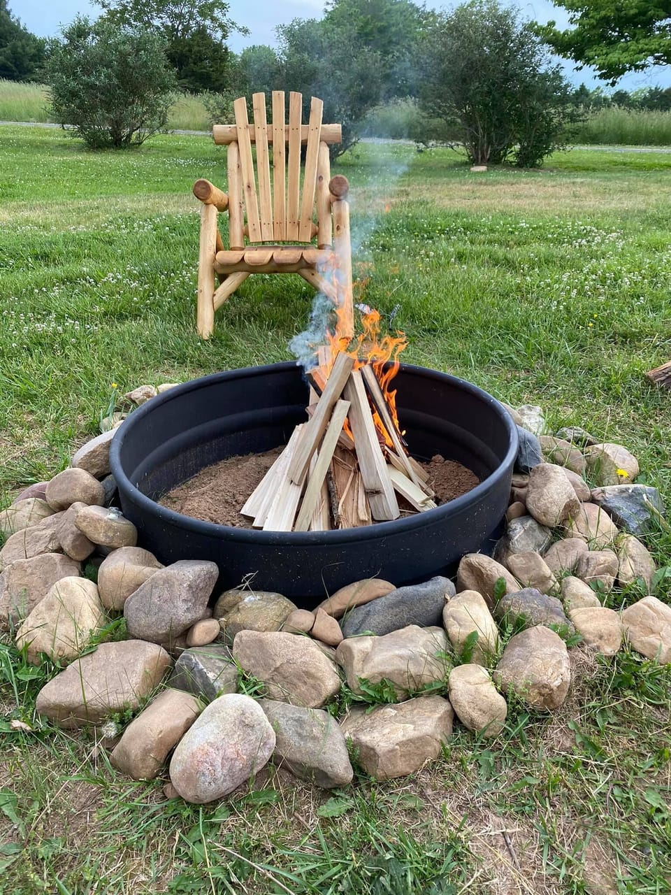 One of two fire pits
one by cabin, other by river 
