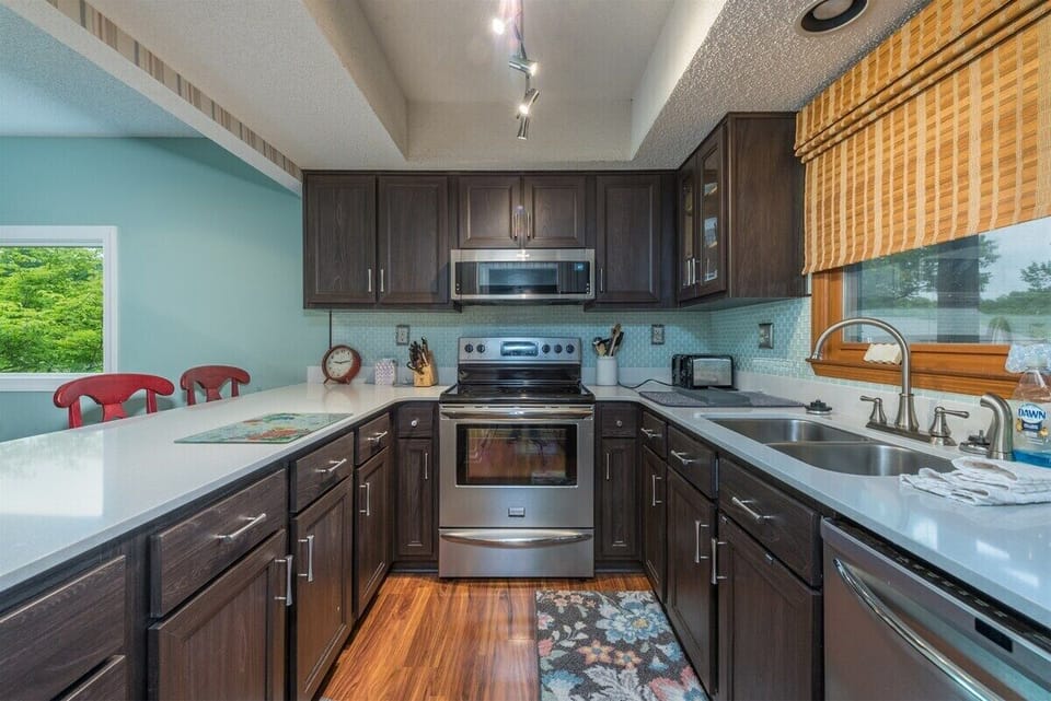 Kitchen with stainless steel appliances