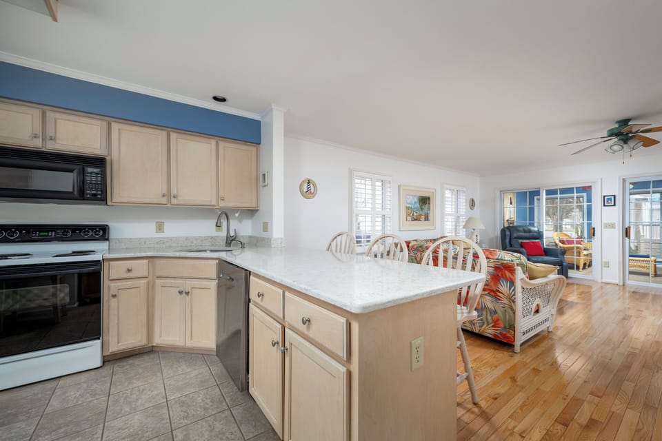 Open kitchen and living area