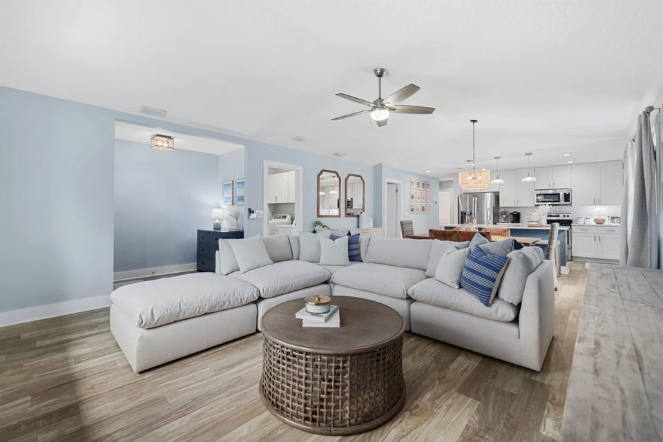 Gather inside in the bright and open living room