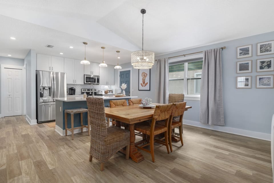 Gather for meals or game night in the open dining area