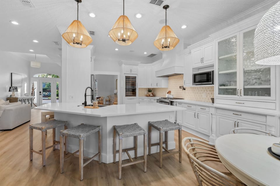 Modern kitchen with bar seating or 4