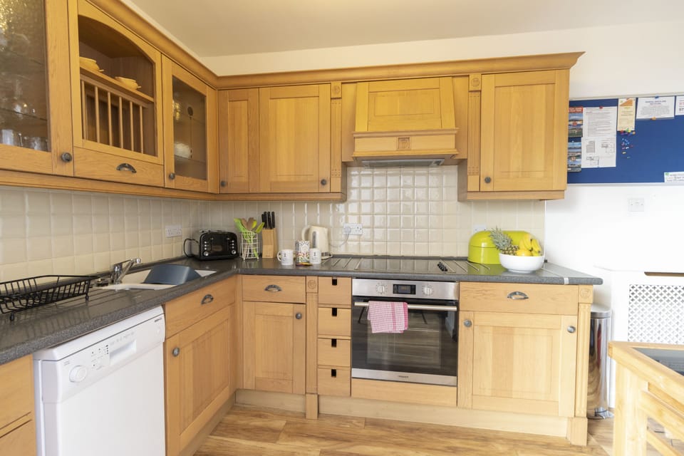 The well equipped kitchen includes a fridge, freezer, washing machine / dryer, dishwasher, oven, hob, microwave, kettle, toaster and all the cookware, crockery and utensils you require for mealtimes.
