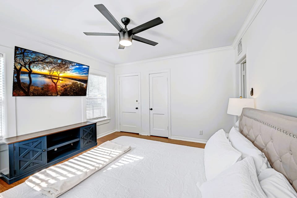 Bedroom #2 with King Bed, closet & 65" Roku TV. 