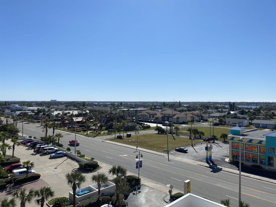 The view from your balcony towards the river