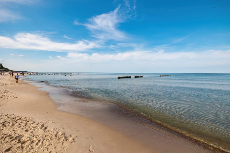 The building is situated close to the beach.