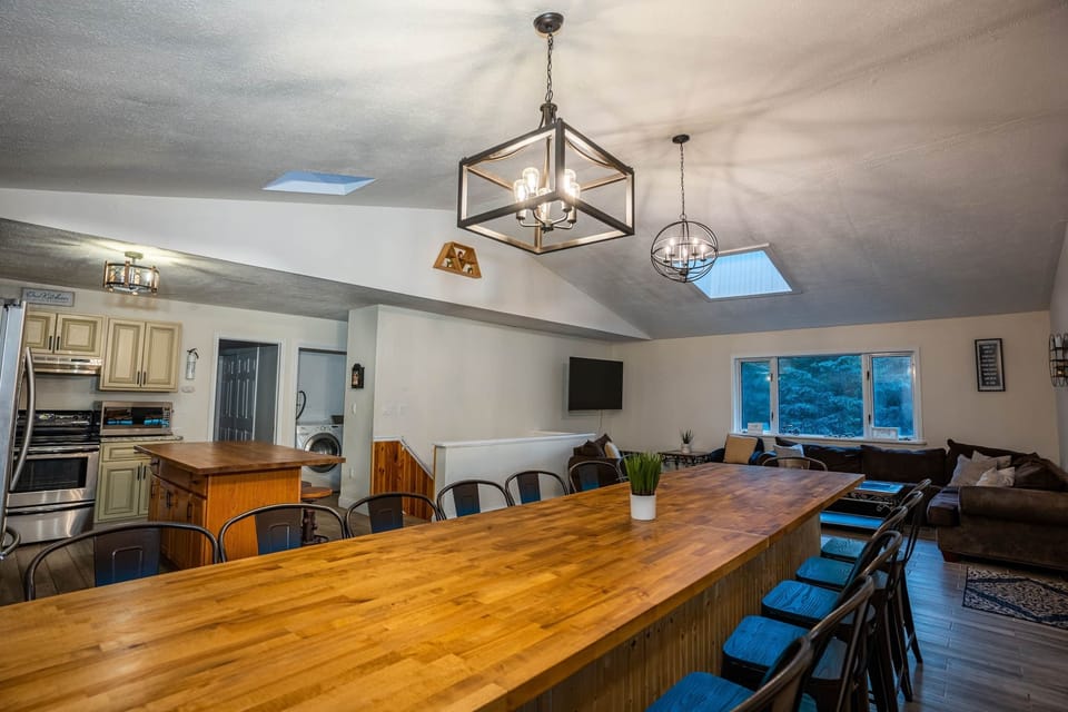 Natural lighting from 2 skylights and a big window looking at the treeline
