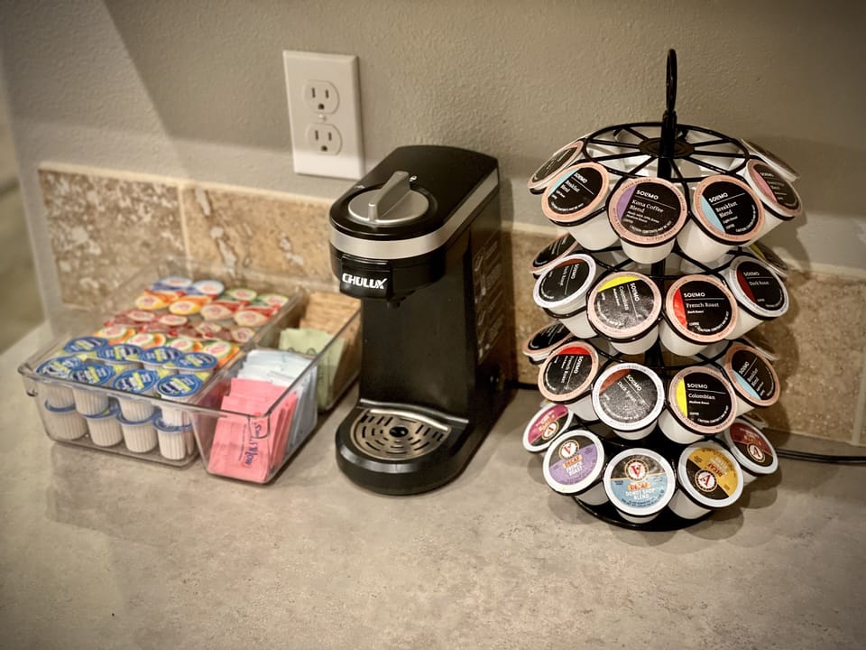 Complimentary coffee setup.