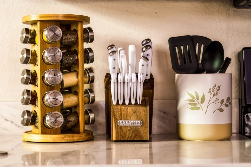 A fully stocked kitchen makes traveling easy.