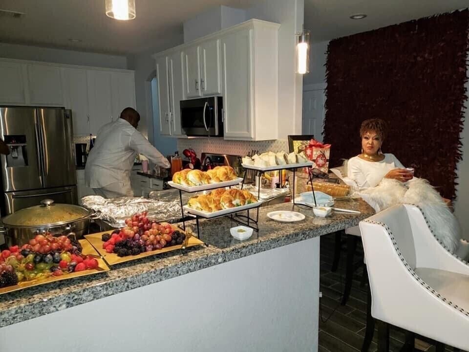 Large granite  countertop and additional seating area.  