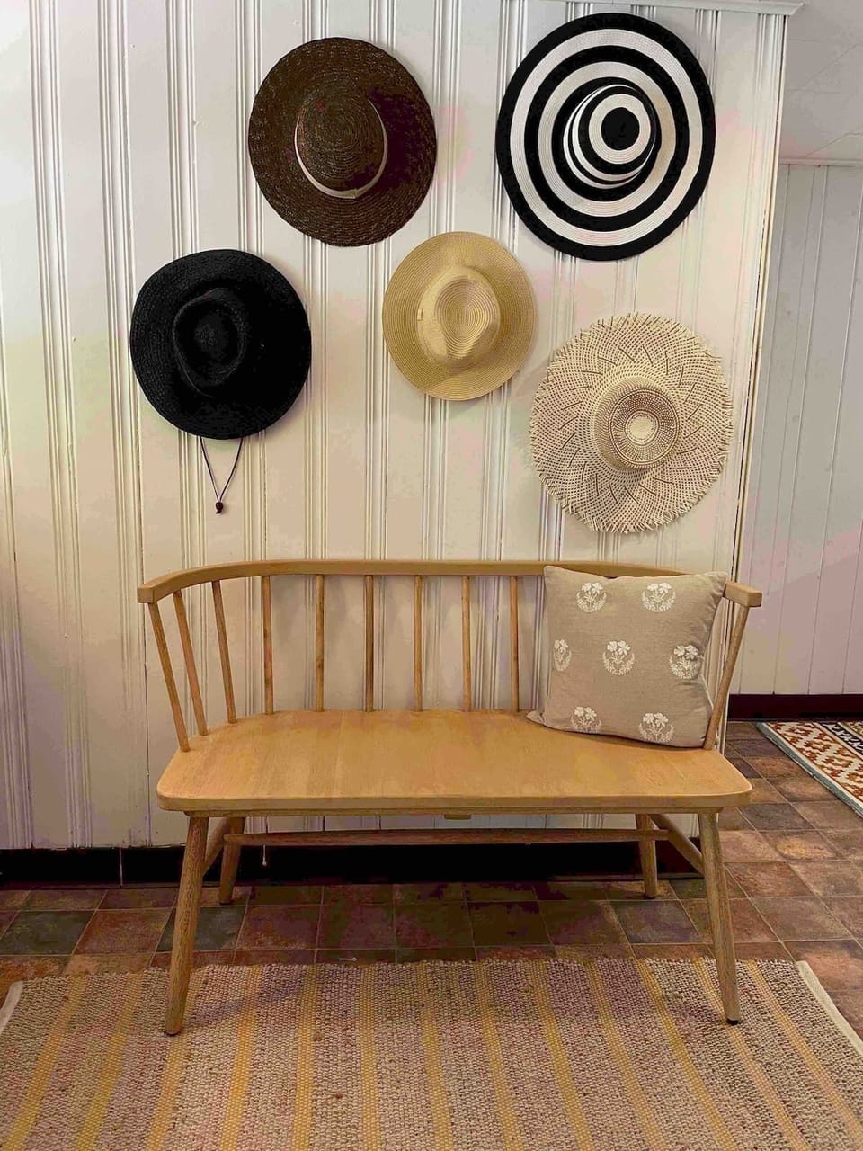Entryway bench for ease of shoes removal 