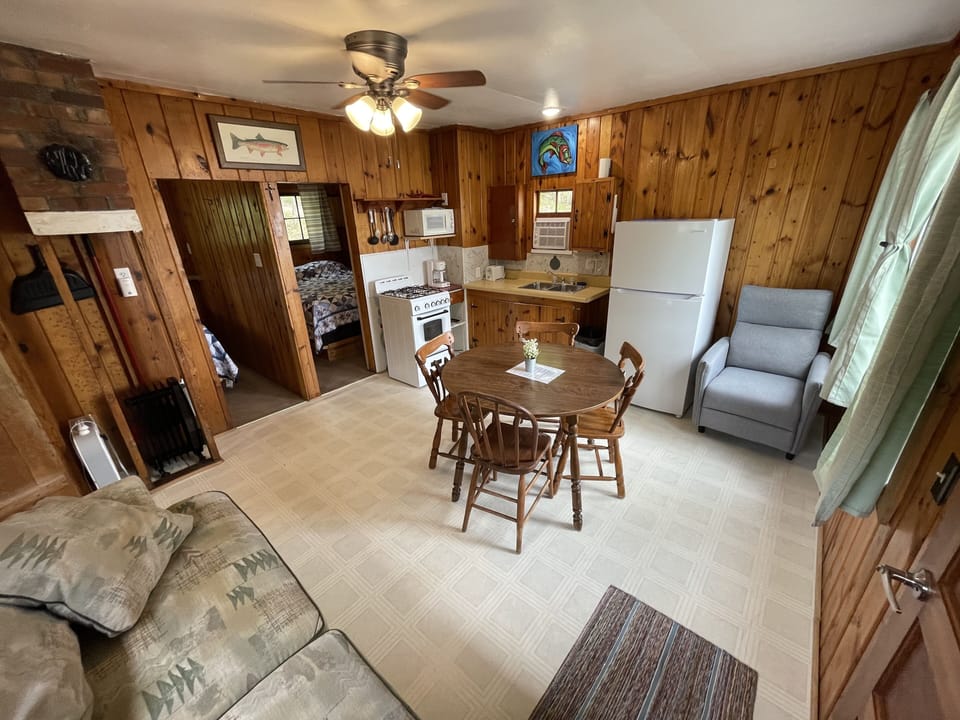 Cabin 5's combined kitchen/dining/living area