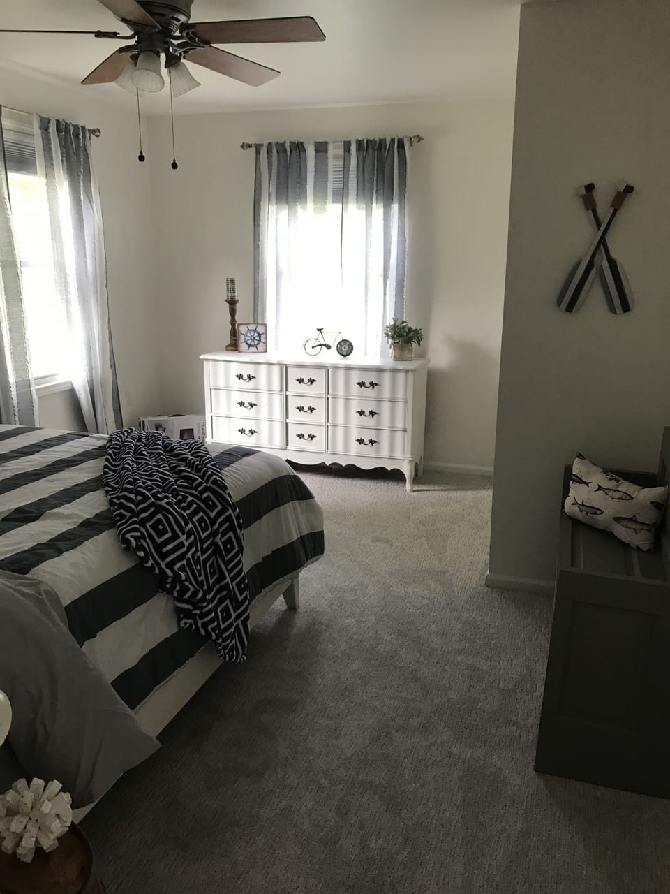 Super comfortable + ceiling fan. 