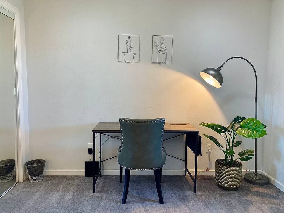 This bedroom also comes with a private workspace with 80+ Mbps wife speeds.